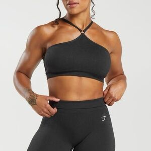 GYMSHARK Adapt Fleck Seamless Halterneck Bralette. Black/Smokey Gray. Small‎